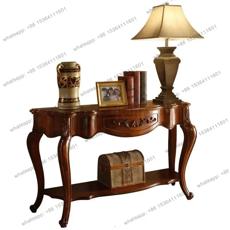 

12American solid wood semicircular art entrance table, living room partition wall table decoration