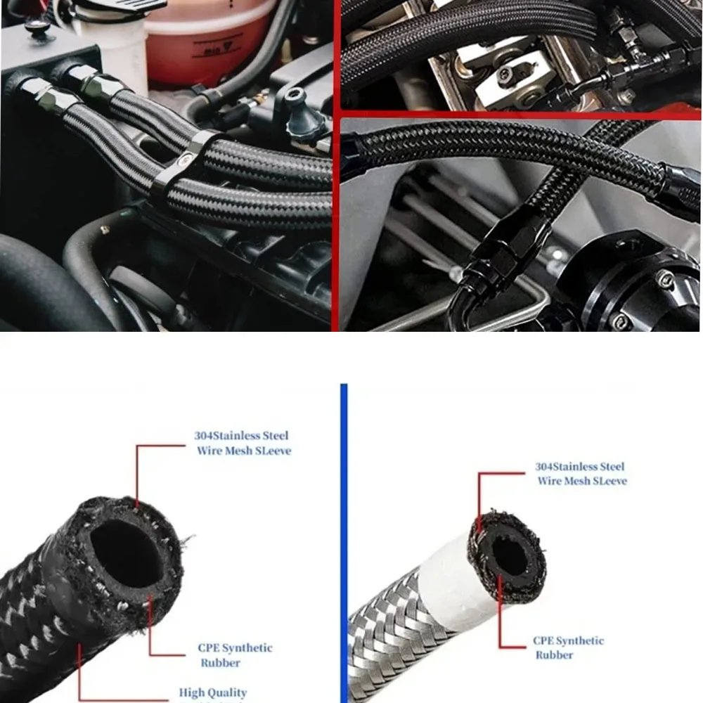 خرطوم الوقود العام، خرطوم تبريد الهواء الزيتي، سلك أسود من النايلون المقاوم للصدأ مضفر داخلي CPE المطاط AN4 AN6 AN8 AN10 AN12 AN16 AN2