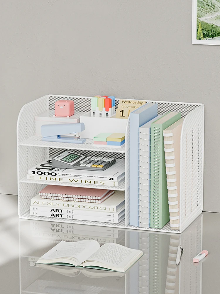

Student Office Desk Multi-layer Storage Ra Metal Material Bookelf Organizer for Stationery Documents Simple Design