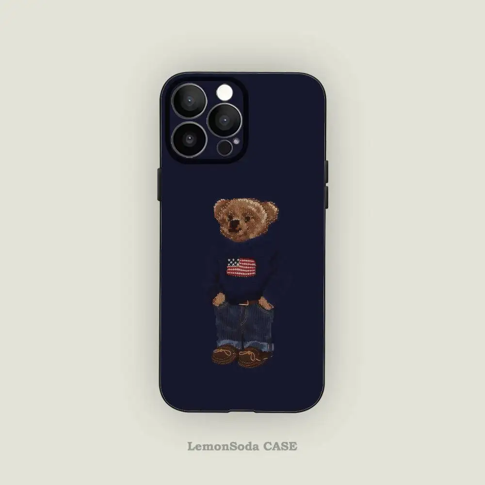 Coque de téléphone américaine ours en peluche-p-poloS, étui souple en Silicone noir mat pour Iphone 17 Air 16 15 14 13 12 11 Pro Max
