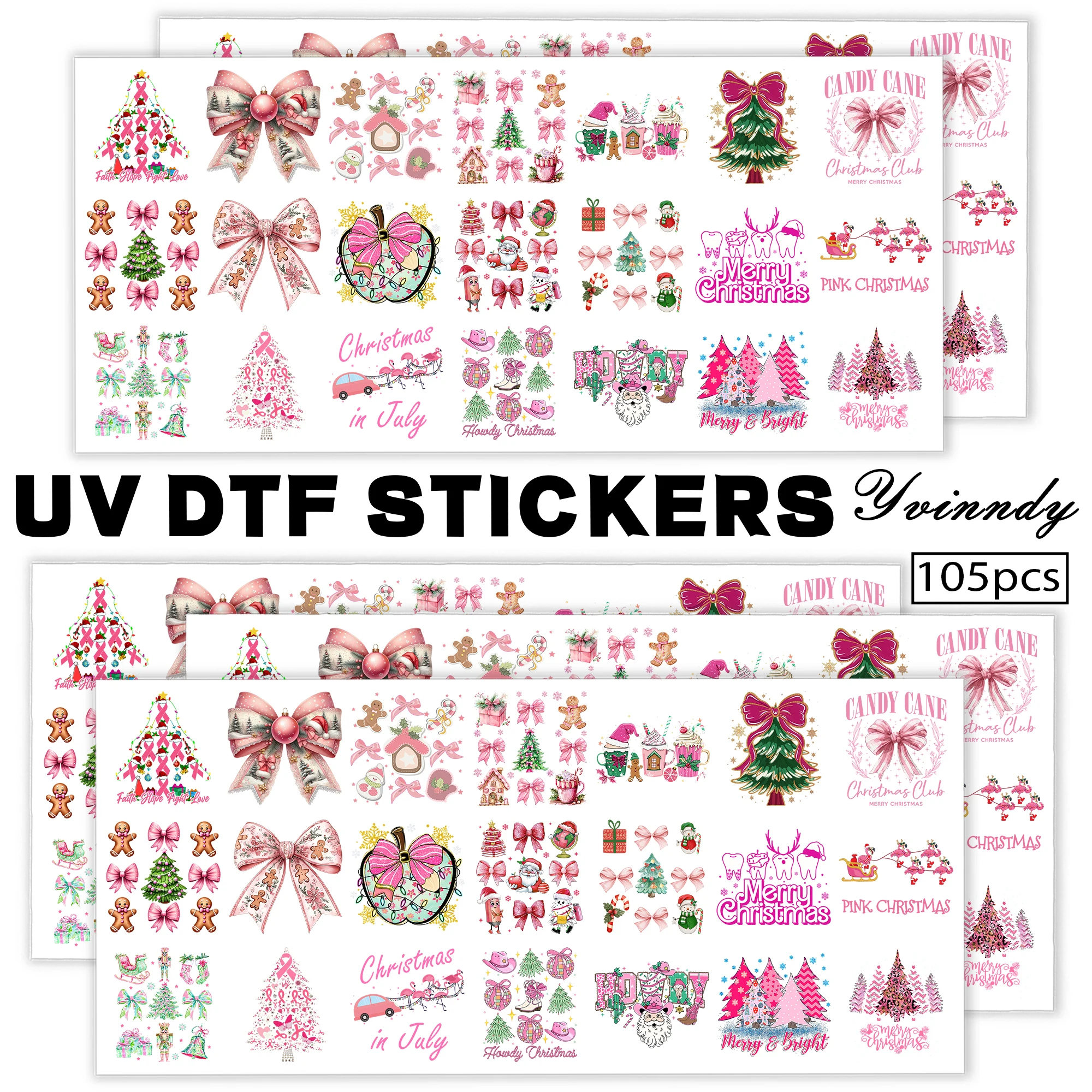 

105Pcs/Set Pink Christmas Keychain Transfer Paper UV DTF Transfer Paper Durable High-viscosity Transfer Paper