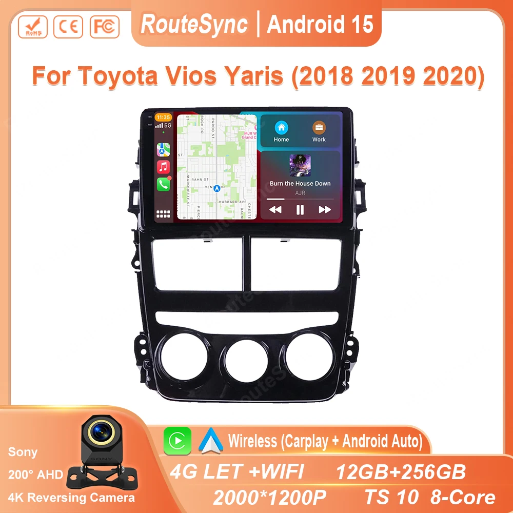 

Android 15 Carplay Auto Car Radio Multimedia Player For Toyota Vios Yaris 2018 2019 2020 Autoradio GPS Stereo Head Unit No 2 din
