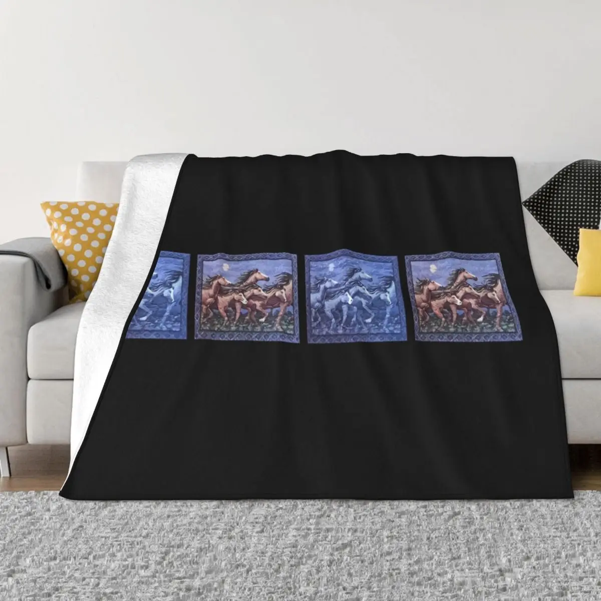 Horse Night Day Horses Fruit Of The Loom Size Medium Purple New Nwot 3D Woman Throw Blanket