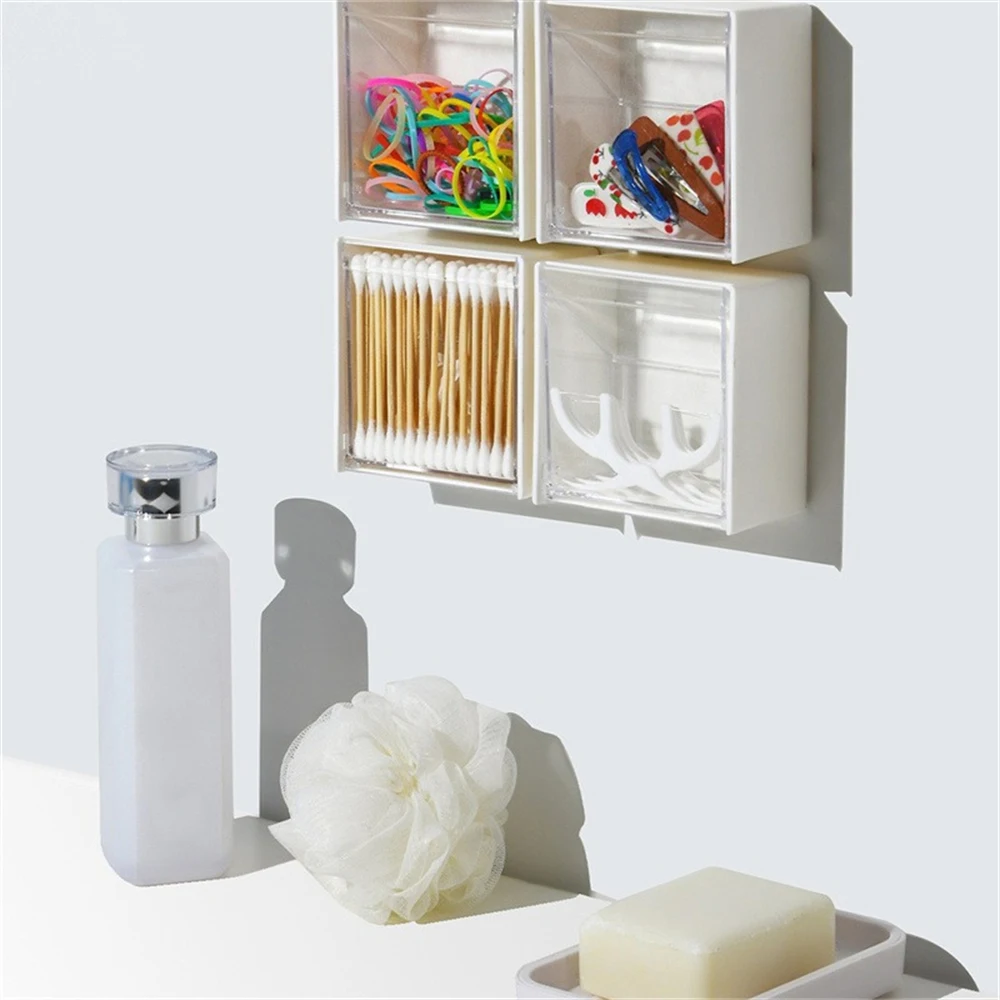 Wall Mounted Storage Boxes Dustproof Bathroom Organizer For Cotton Swabs Makeup Self-Adhesive Small Jewelry Holder Boxes