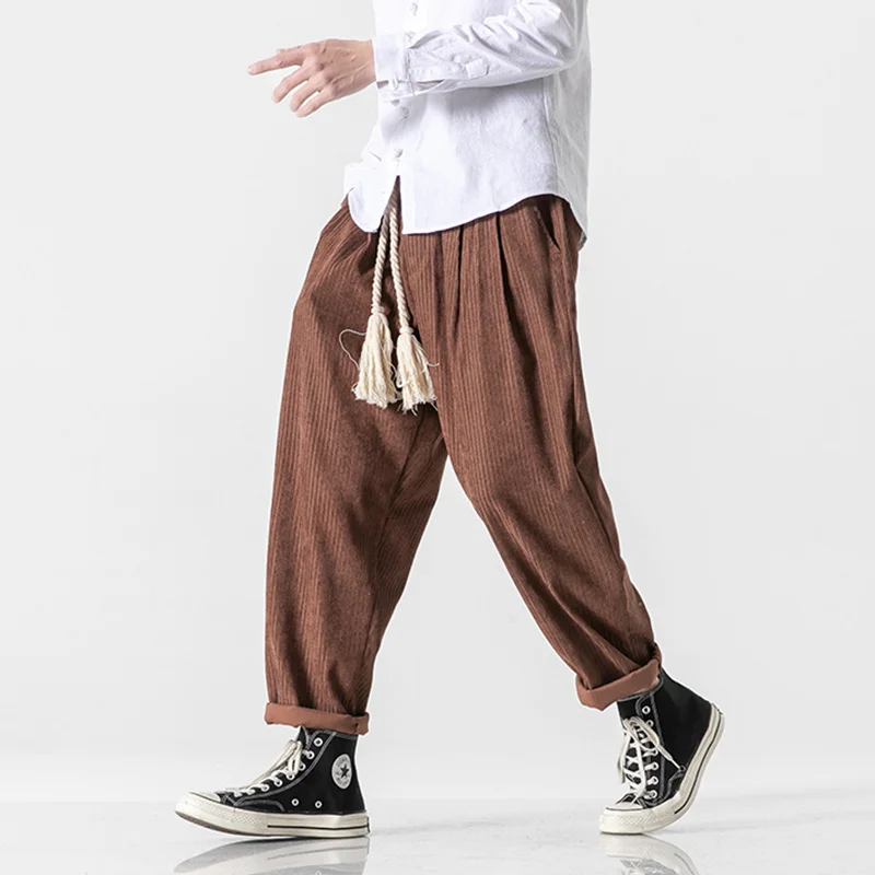 

Chinese Style Loose Plus Size Casual Harem Pants Men 2022 Japanese Streetwear Corduroy Trousers Harajuku Jogging Pants Male