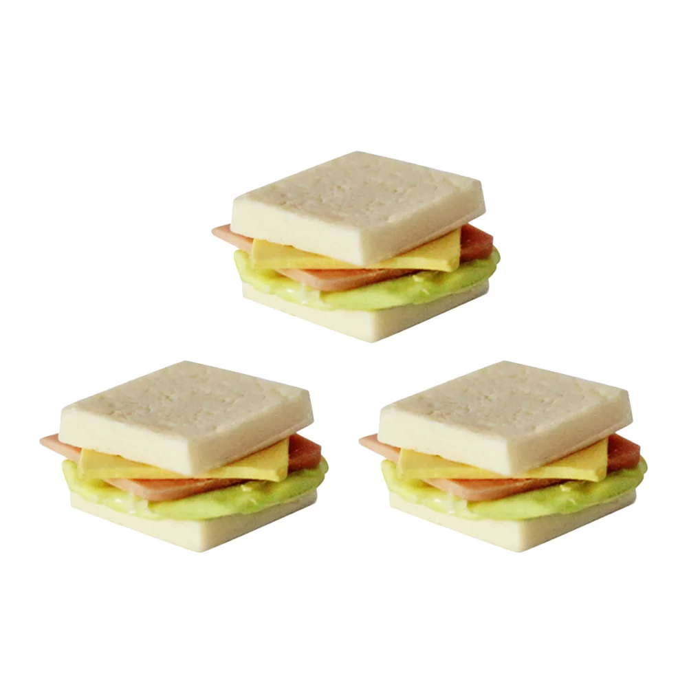 3 Pcs Miniature Sandwiches House Sandwiches Ornaments Sandwiches Models dollhouse miniature food