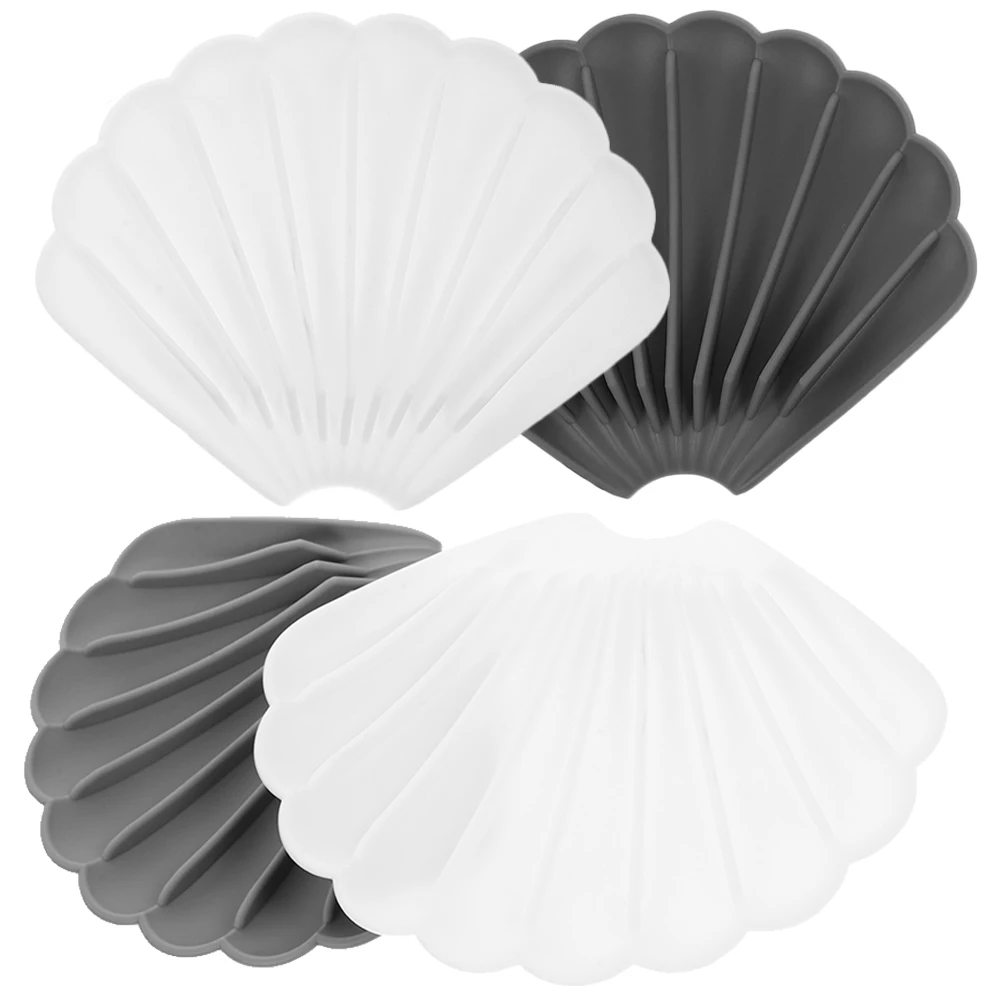 

4Pcs Self-Draining Shell Shape Silicone Soap Dish Soap Holder Bathroom Countertop Storage Tray Bathroom Supply