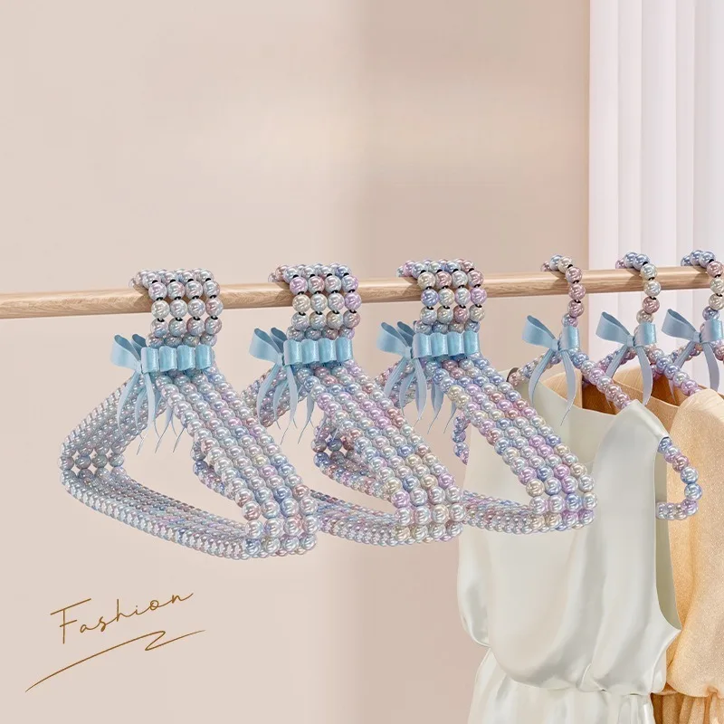 

2Pcs Clothes Rack Special ABS Hanger with Bow Knot No Burrs Eco-friendly Smooth Edges Faux Pearl Hanger Space-saving for Home
