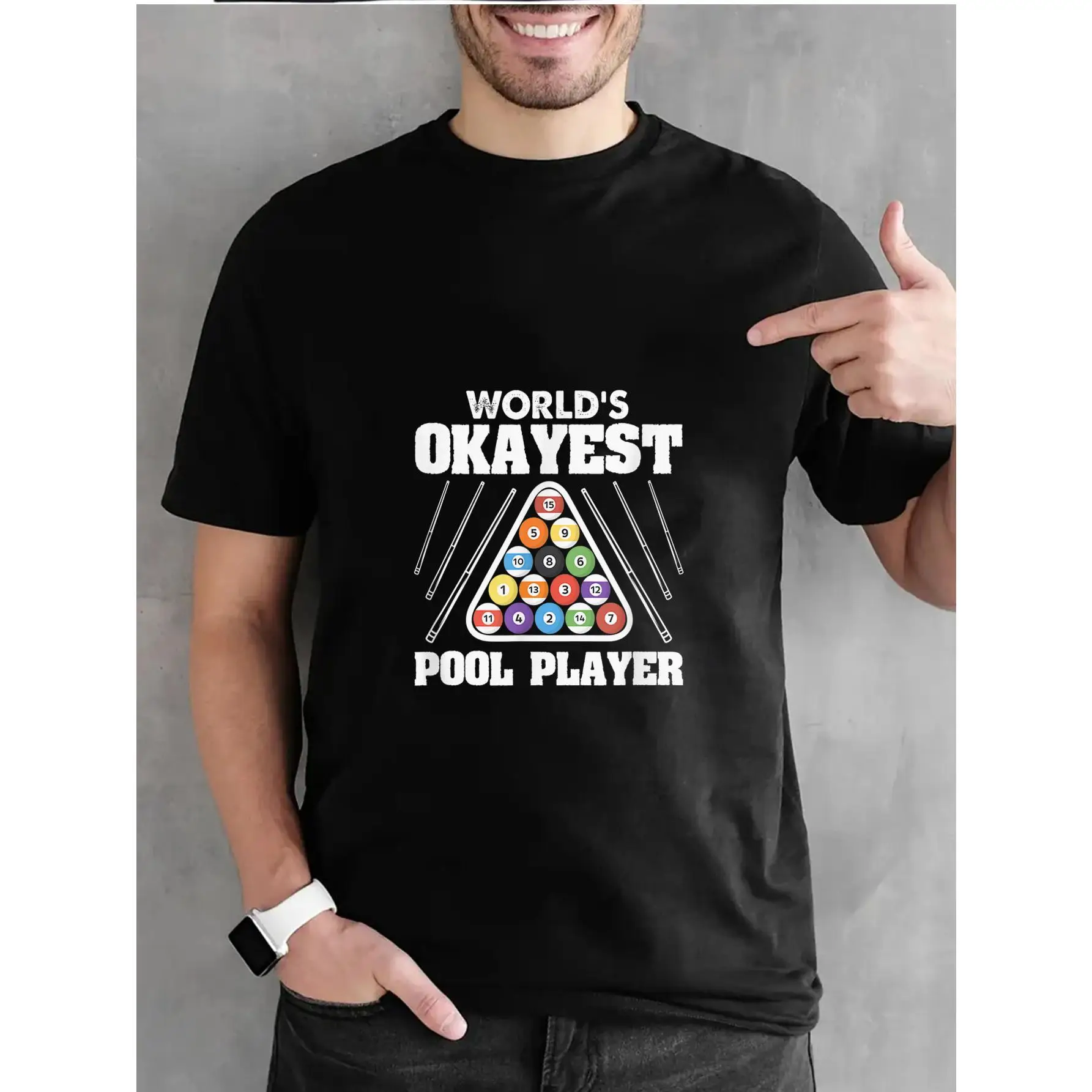 

Funny Okayest Pool Player T-Shirt, World's Worst Billiard Graphic Tee, Men's Sarcastic Pool Hall Top, Cute Billiard Lover Gift