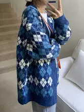 Vintage Pink Argyle Sweater Cardigan #3