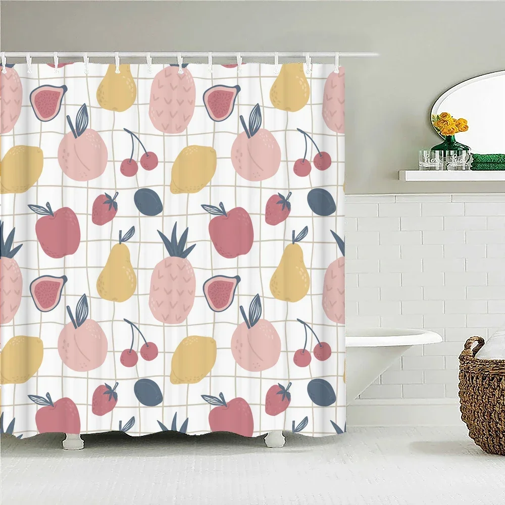 Modern Fresh Fruit lemon Bath Curtain Waterproof Fabric Shower Curtain With 12 Hooks Bathtub Screen for Bathroom Home Decorate