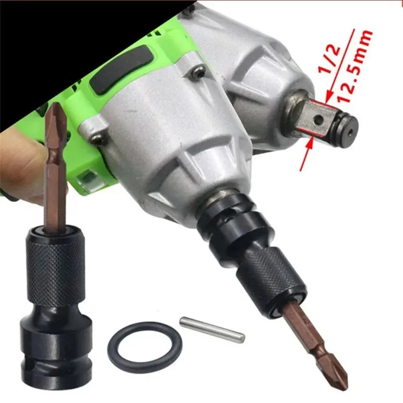 1/2“ Square to 1/4” Hex Wrench Adapter Electric Wrench Conversion Head Socket Converter 1PC