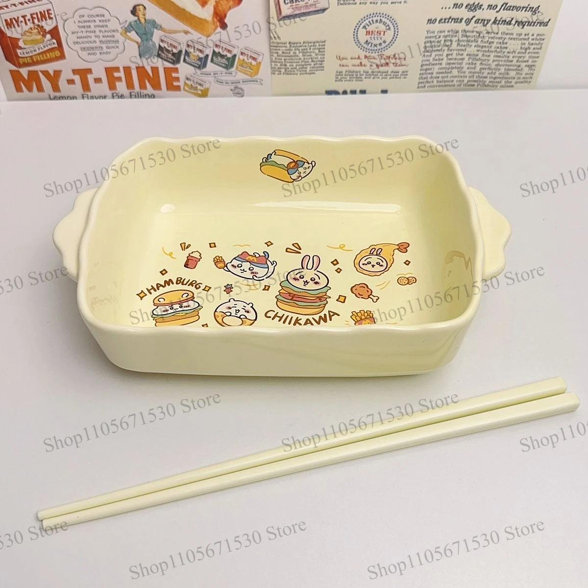 Kawaii Chiikawa New Japanese Usagi Ceramic Bowl High Temp Resistant Salad Baking Fruit Bowl Home Kitchen Food Tableware Lovely view 4