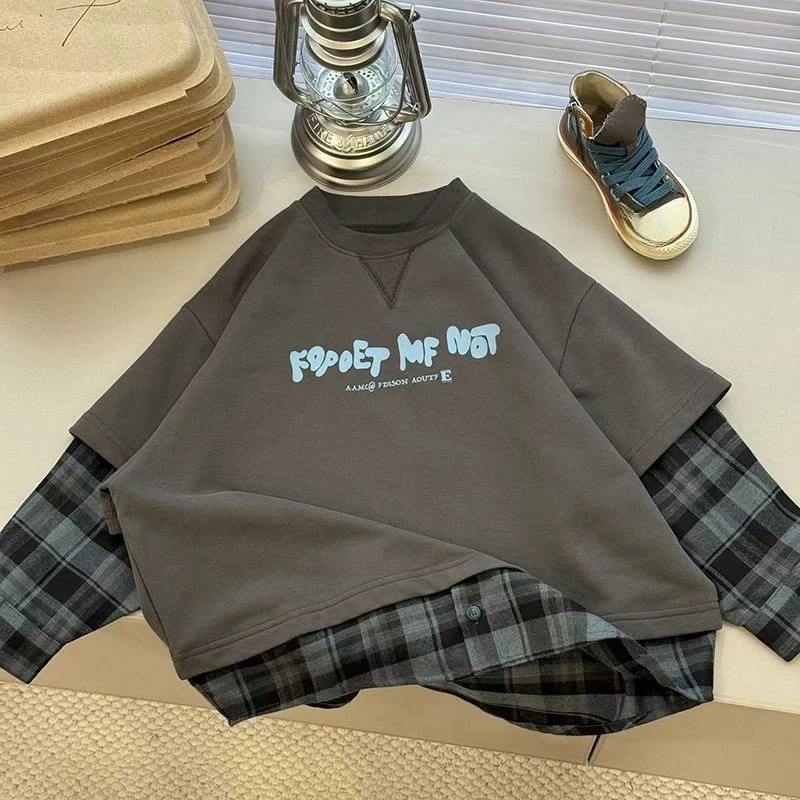 

Kids Shirts New Spring 2025 Fashion Korean Baggy Long Sleeve Simple Style Plaid