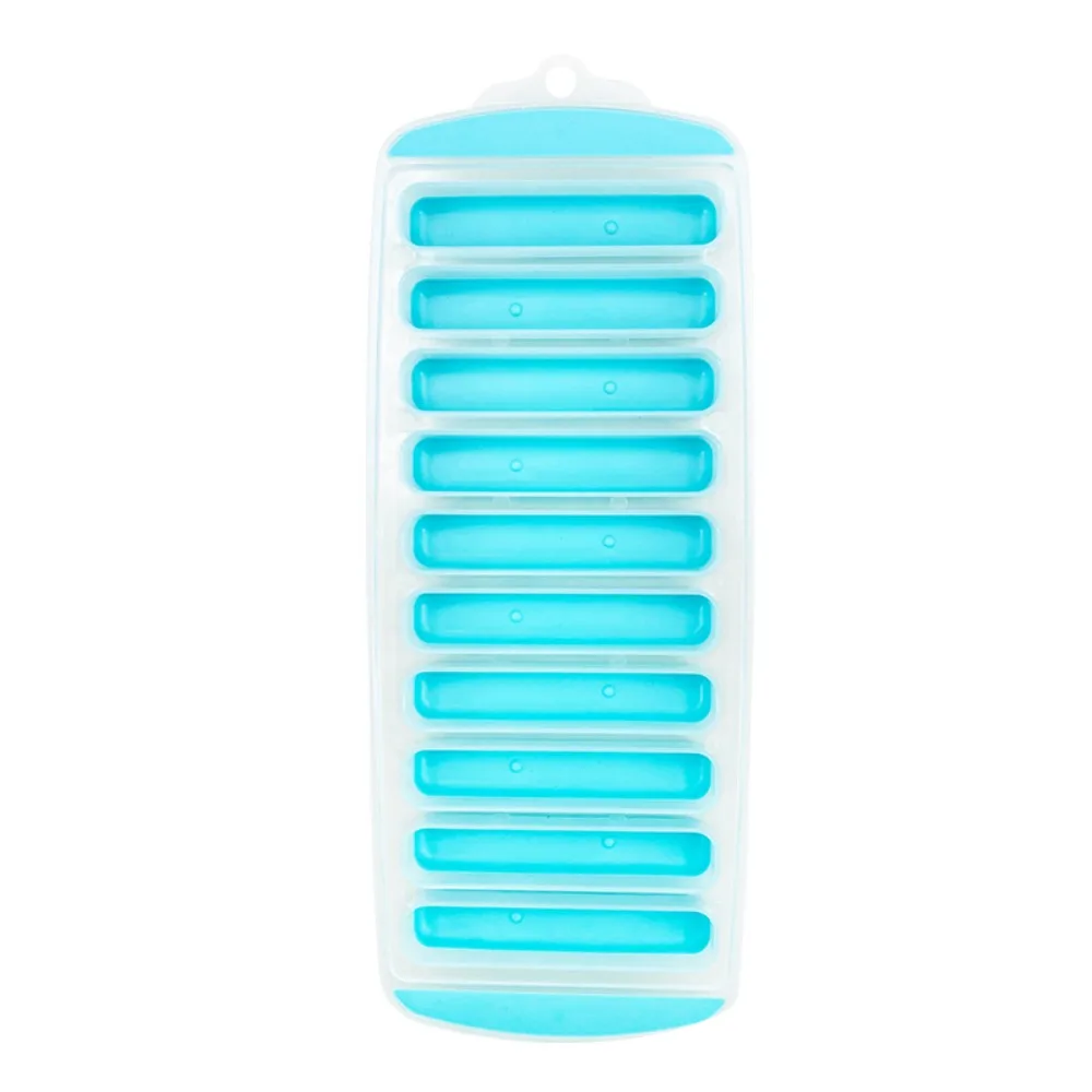 

DIY 10 Holes Long Strip Ice Cube Mold with Lid Silicone Ice Cube Tray Homemade Ice Block Mold Cold Drink