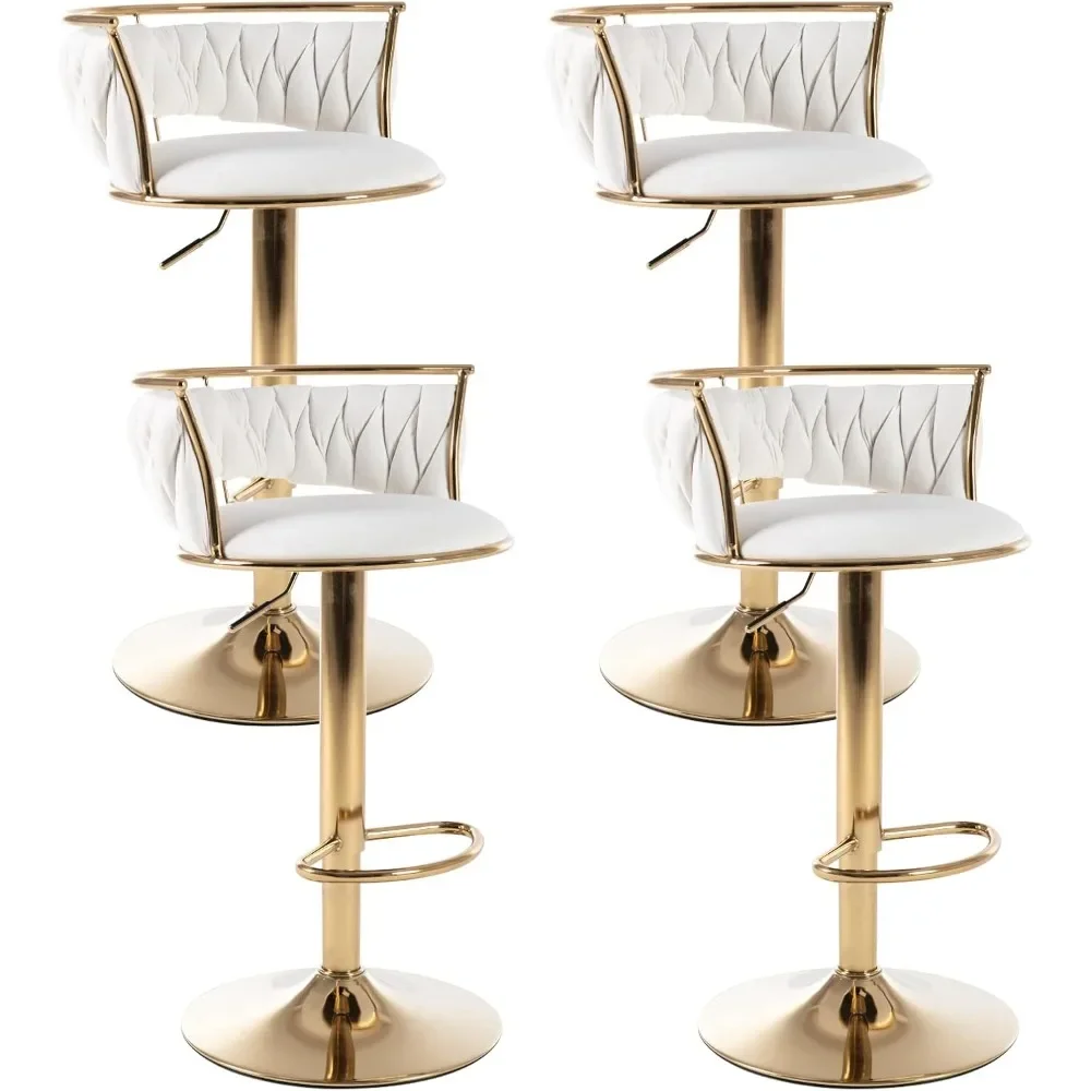 

HEAH-YO Woven Bar Stools Set of 4, Adjustable Counter Height Bar Stools with Back and Solid Gold Base, Velvet Swivel Kitchen Sto