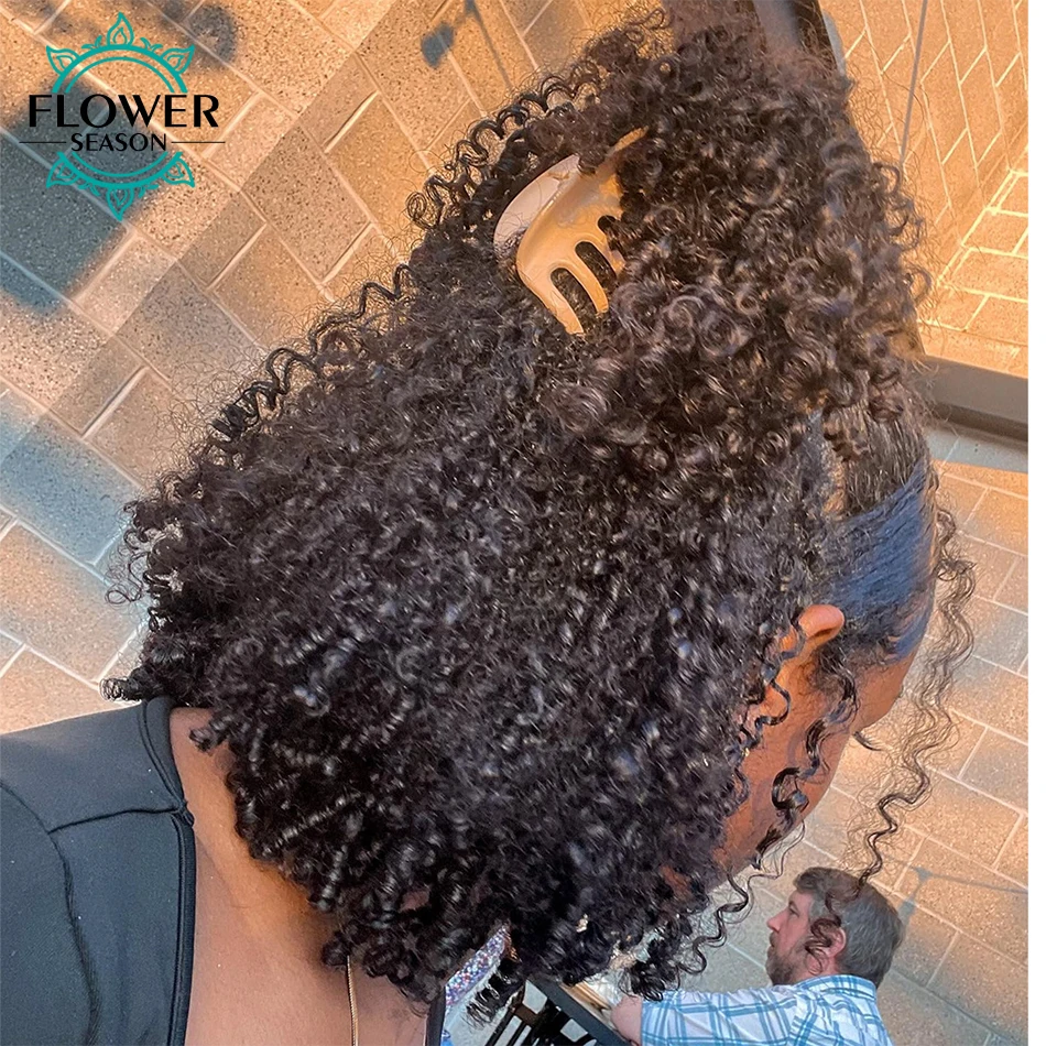 PU Clip em extensões de cabelo, Afro Kinky Curly, 100% cabelo humano, trama de pele sem costura, cabeça cheia Clip-in cabelo, 120g por conjunto