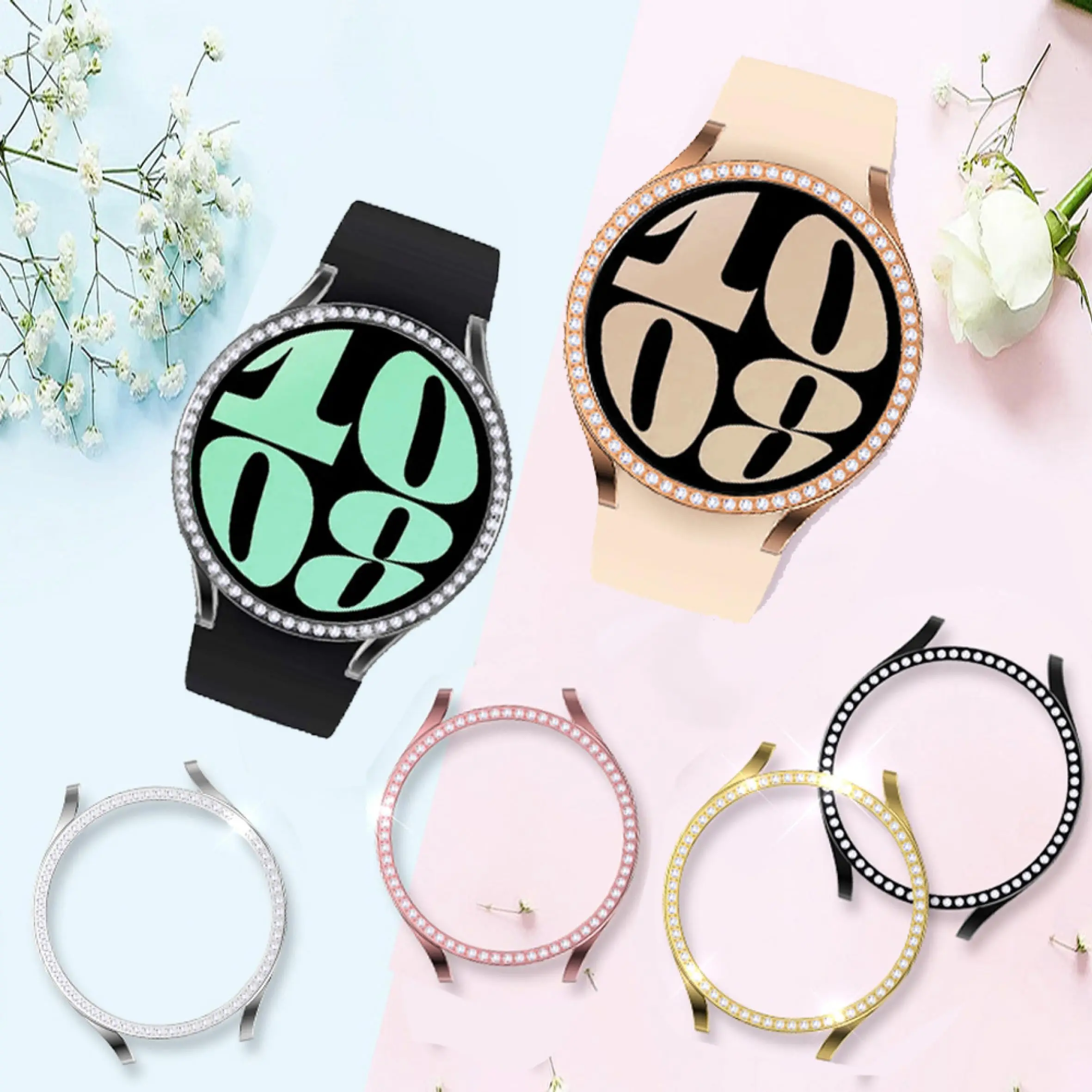 Glass+Case for samsung Galaxy watch 6 4 5 44mm 40mm 44 accessoires Bling Diamond PC bumper+Screen protector watch6 watch4 Cover