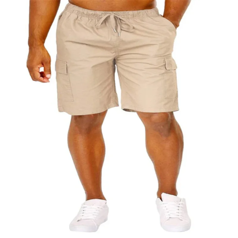 Men Classic Cargo Shorts With Drawstring Loose Fit Solid Color Multi Pocket Casual