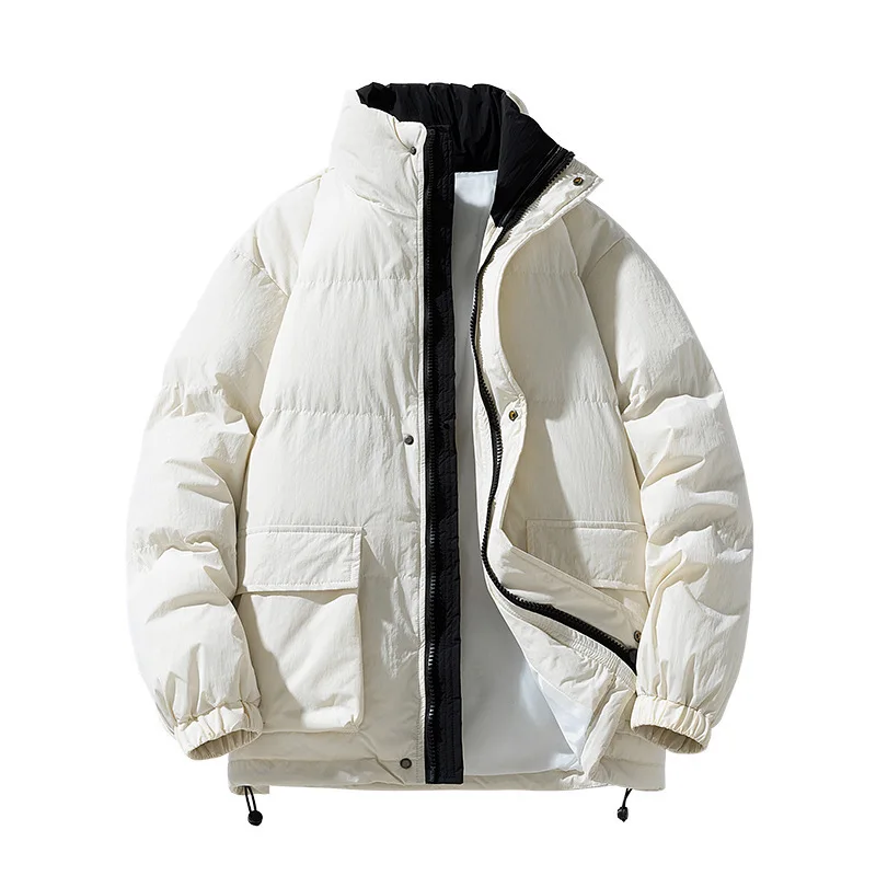 Man Jacket Winter Fashion Contrast Color Stand Collar Male Down Coat Thicken Cold-proof Long Sleeve Pocket Soft Men Outerwear