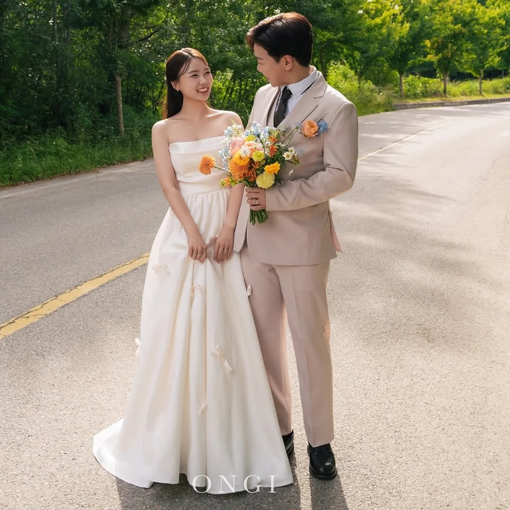Sondr 2025 Lovely Korean Wedding Dresses Strapless Bow Silk Satin Self-Wedding Dress Photo Shoot Customized Corset Bridal Gown