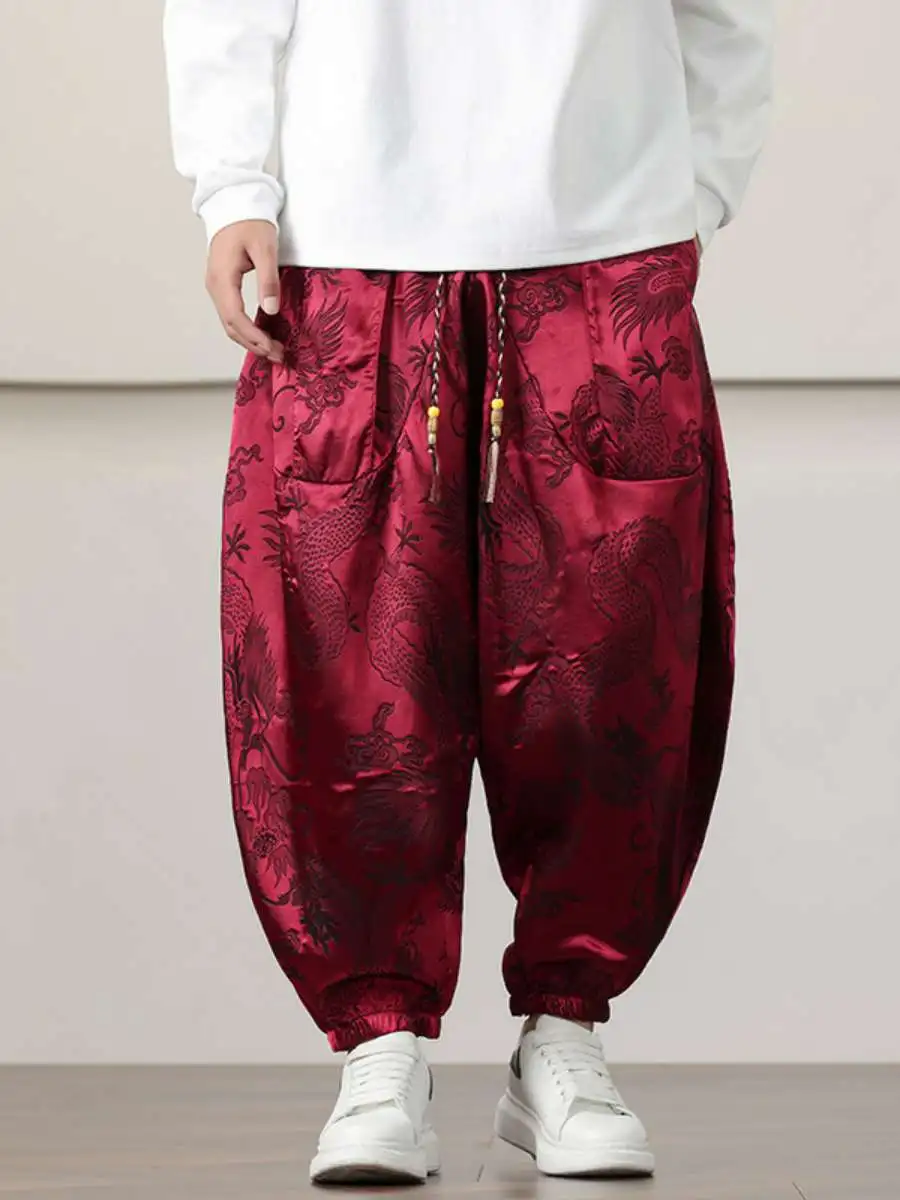 

Мужские повседневные брюки-фонарики больших размеров для весны и осени, свободные леггинсы для выступлений, длинные брюки с низкой посадкой, на шнурке, с молнией