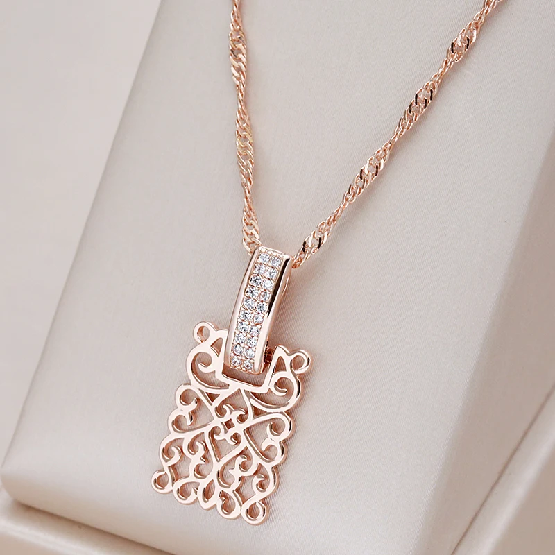 Kienl Hot 5885 Rose Gold Square Długi naszyjnik dla kobiet Vintage Naturalny cyrkon Błyszczący metalowy naszyjnik Trend Codzienna biżuteria