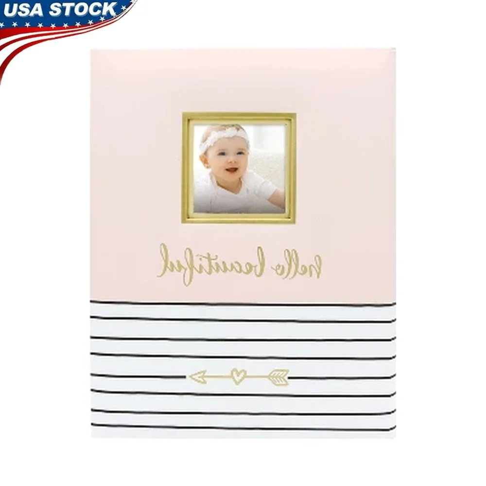 

Baby Memory Book Hello Beautiful Pink Photo Album Journal Gold Foil Design Record Memories First Year Family Keepsake 50 Pages