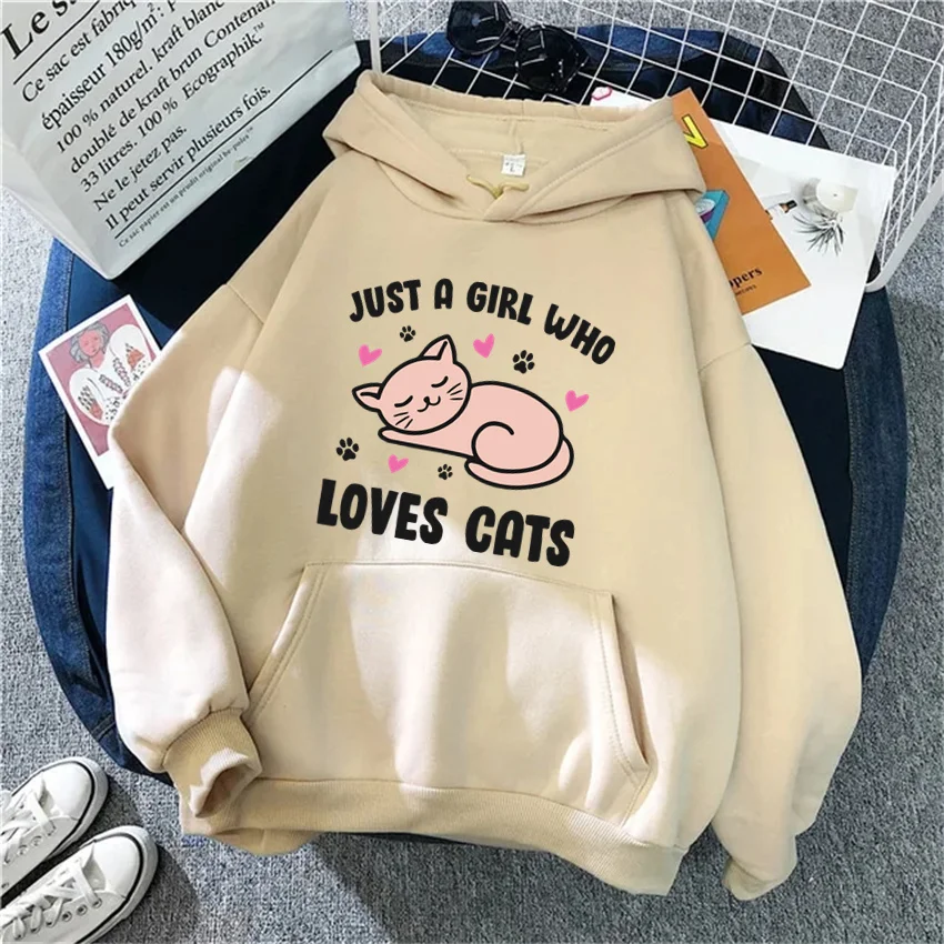 Fashion just a girl who Loves cats Women Hoodies Print Funny Hooded Male Harajuku Oversized Woman Sweatshirts Casual Unisex