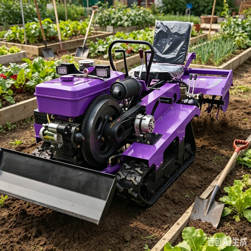Micro-tracteur efficace avec motoculteur sur chenilles, pelle frontale et cultivateur, faible consommation de carburant, faibles coûts opérationnels, pour le chargement et le labour