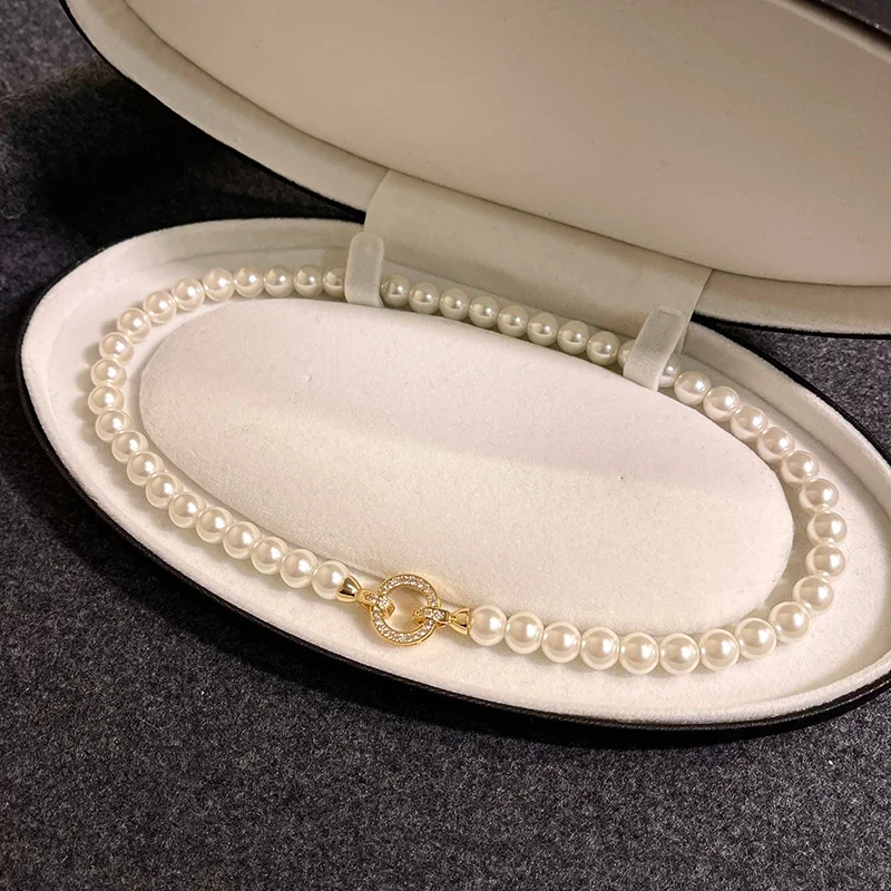 Collier de perles de tempérament français pour femmes, micro ensemble élégant, bijoux de perles rondes, accessoires doux