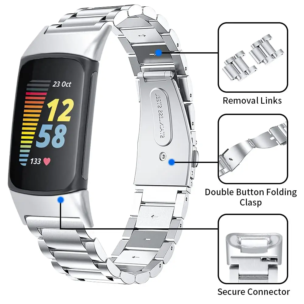 Stainless Steel Strap for Fitbit Charge 6 5 Band accessories Metal Adjustable wristband correa bracelet Fitbit Charge 5 6 Straps