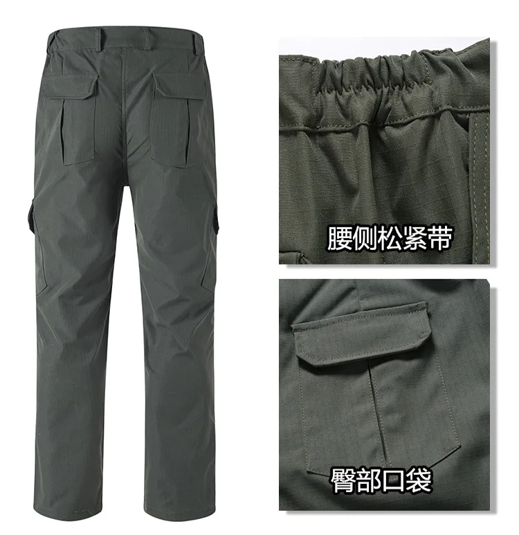 Frühling Herbst Herren Softshell Taktisches Zweiteiler-Set Wasserdicht Winddicht Multi-Taschen Abnehmbare Kapuze Jacke Gerade Cargohose – Detail 13