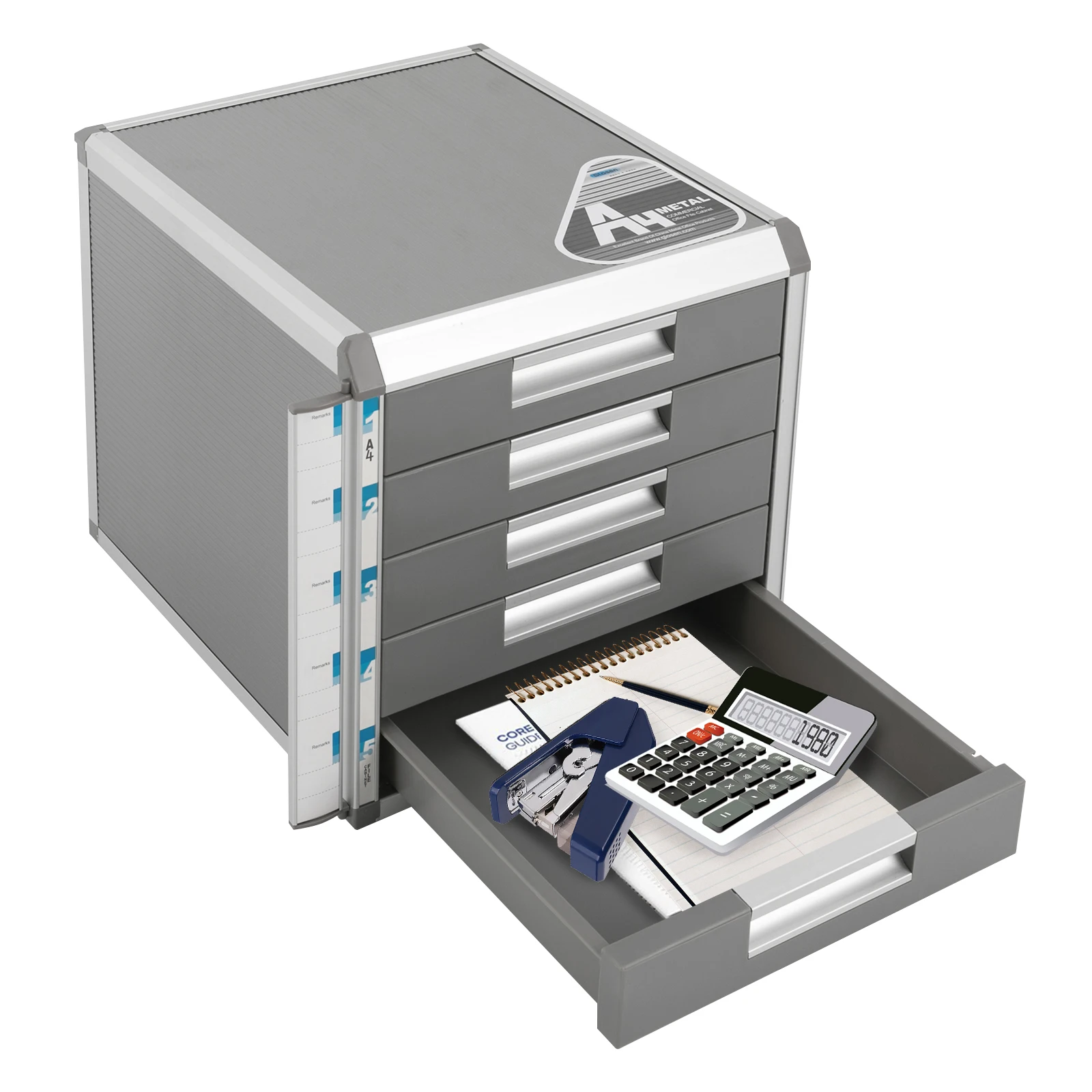 Scatola portaoggetti Scatola con cassetto in metallo Porta documenti con serratura Scatola con cassetti a 5 scomparti Schedario A4 Scatola da ufficio in lega di alluminio