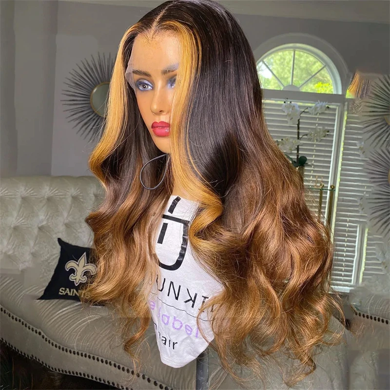 

Highlight Body Wave Wig Human Hair 13x4 HD Lace Front Human Hair Wigs For Women Honey Brown Transparent Lace Frontal Wig