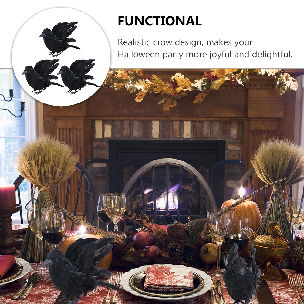 

3Pcs Simulated Crow Props Black Realistic Lifesize Halloween Decorations for Home Bar Garden Indoor Desktop Display