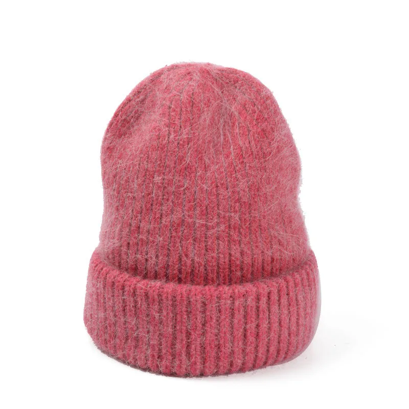 2021 Rabbit Fur Winter Hat for Women Beanie Cashmere Wool Cap Angora Knitted Skullies Beanies Thick Warm Soft Knit Hat Bonnet