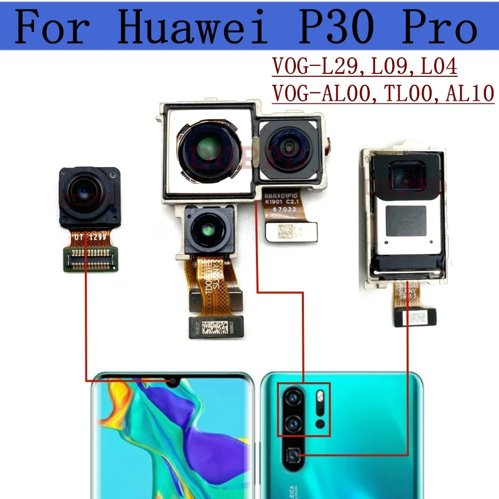 Huawei P30 Pro 용 후면 메인 전면 카메라, 정품 전면 셀카, 후면 카메라 모듈, 플렉스 교체 부품