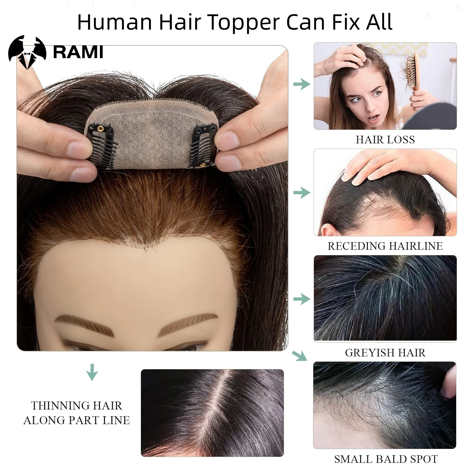 Toppers pelucas marrones para mujer, Base de seda, peluca de cabello humano, pinzas de pelo Natural, Topper, cabello liso, prótesis de cabello transpirable para mujer