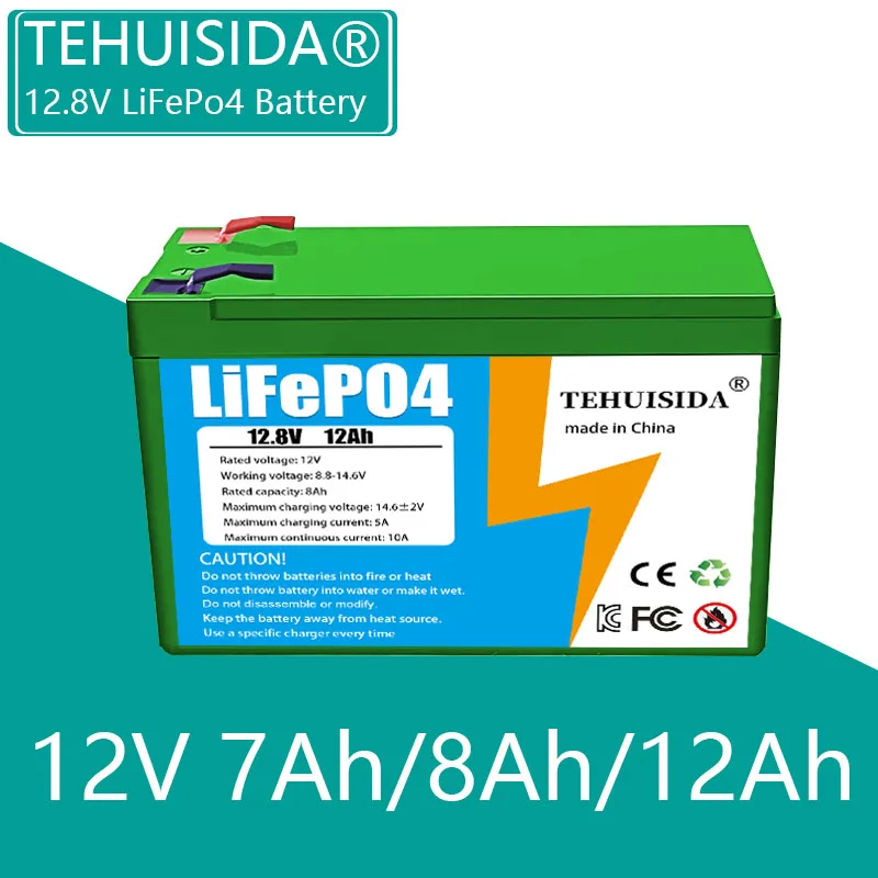 12.8V 7Ah 8Ah 12Ah LiFePO4 Lithium Iron Phosphate Rechargeable Battery for Fish Finder, Scooter, Light, Kids Car