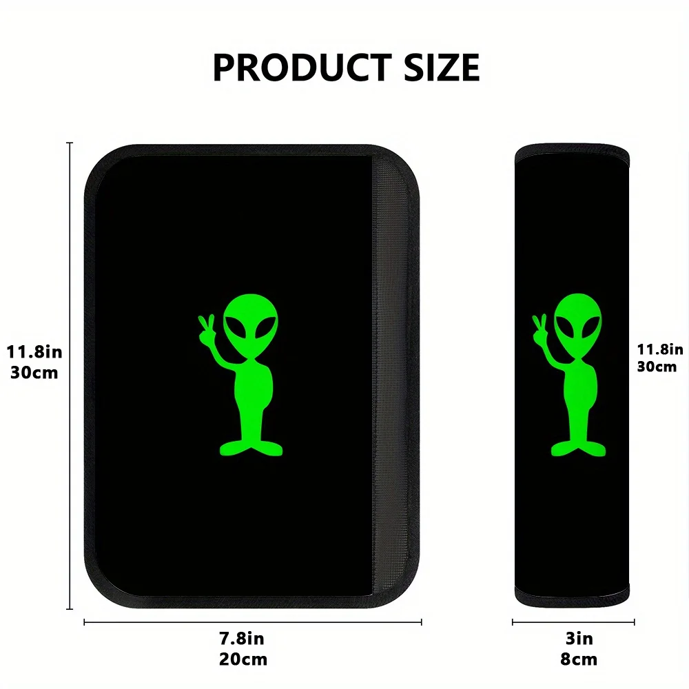 Green Alien Gesture Car Seat Belt Cover Fun Style Fashionable Auto Interior Accessories Multifunctional Strap Protectors