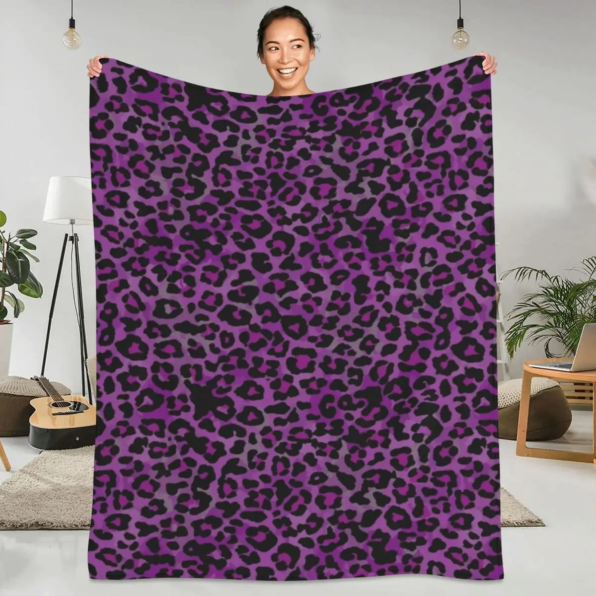 

Purple Leopard Soft Durable Blankets Skin Wildlife Airplane Travel Throw Blanket Winter Cute Flannel Bedspread Sofa Bed Cover