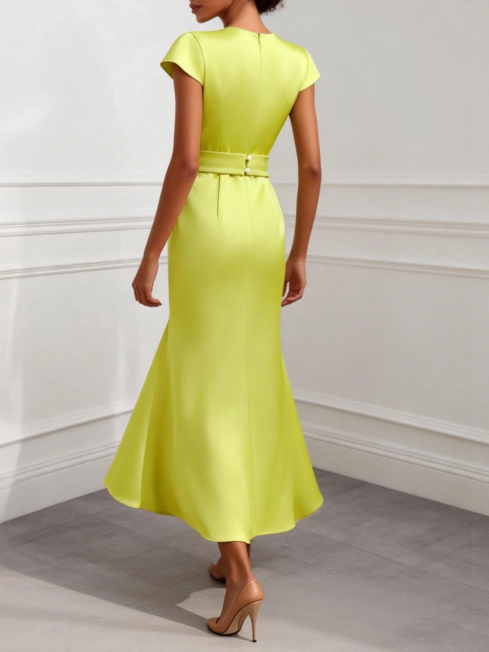 Customized Short Sleeves Green Long Dresses Ankle Length Flowers فساتين سهرة فخمة للاعراس Elegant Dresses for Special Occasions - view 3