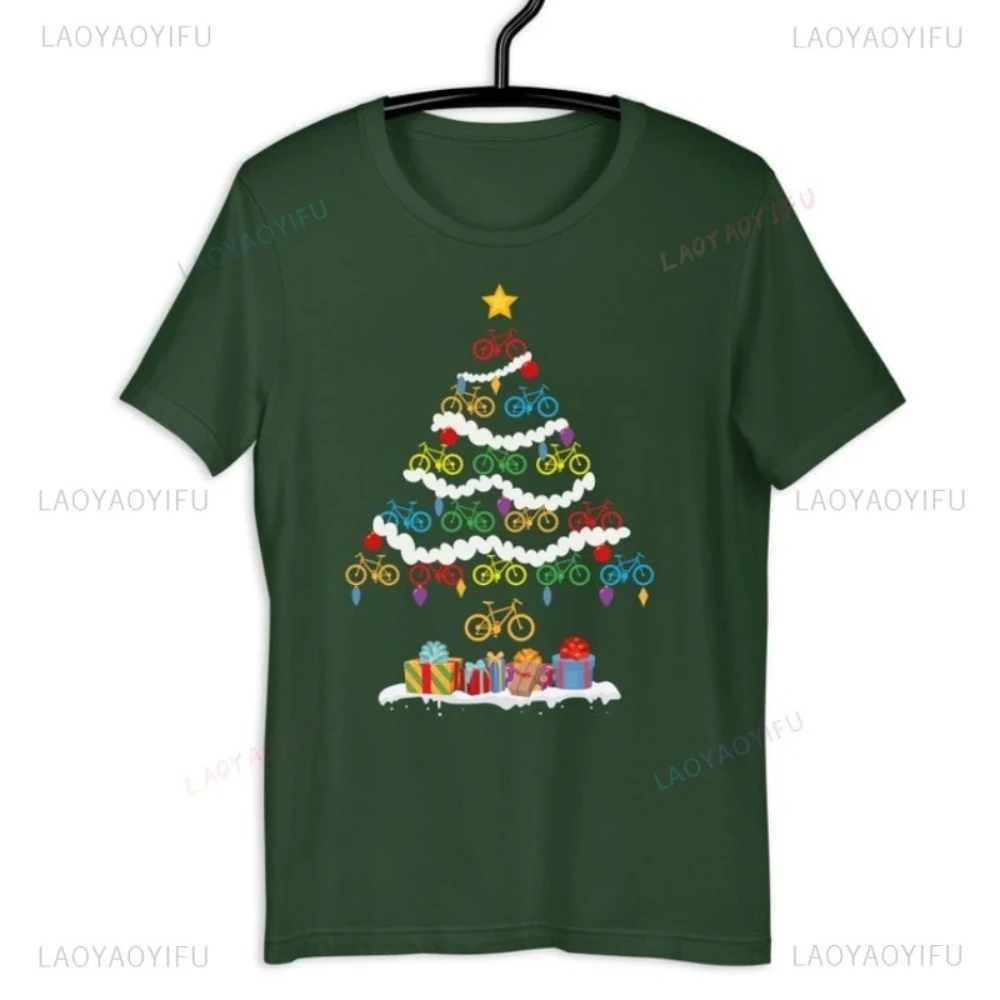 Magliette grafiche per biciclette di Natale Magliette per biciclette Ornamenti natalizi Maglietta regalo in cotone di alta qualità Donna Uomo Moda Casual Manica corta