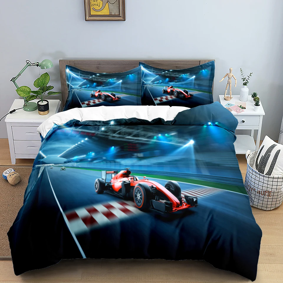 3D Car King Queen Duvet Cover Vintage Lightweight Train Bedding Set For Teens Adult Racing Supercar 2/3pcs Polyester Quilt Cover