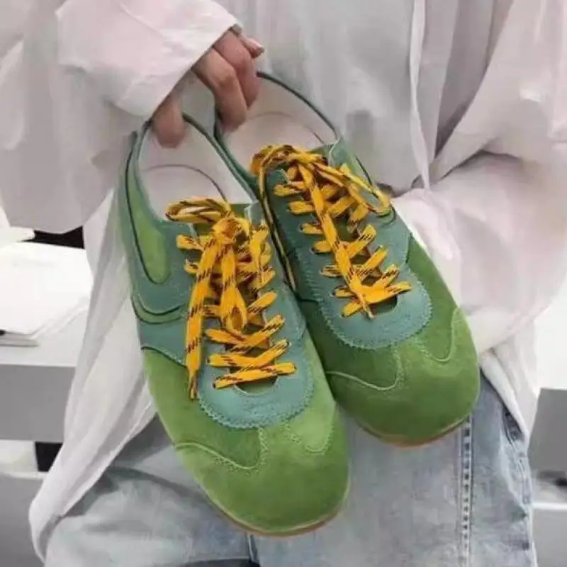 German Training Shoes Women 2026 Summertime Flat Lace-up Forrest Gump Shoes Women Genuine Leather Mesh Ventilation Sneakers image 6