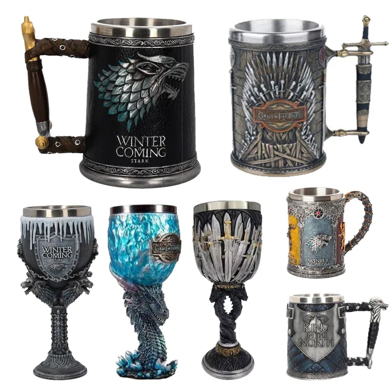 Taza GOT, Jarra de Cerveza 3D de Resina y Acero Inoxidable, Vasos para Vino, Tazas de 600 ml, 400 ml, 200 ml, Artículos de Fiesta, Decoración, Regalo de Navidad