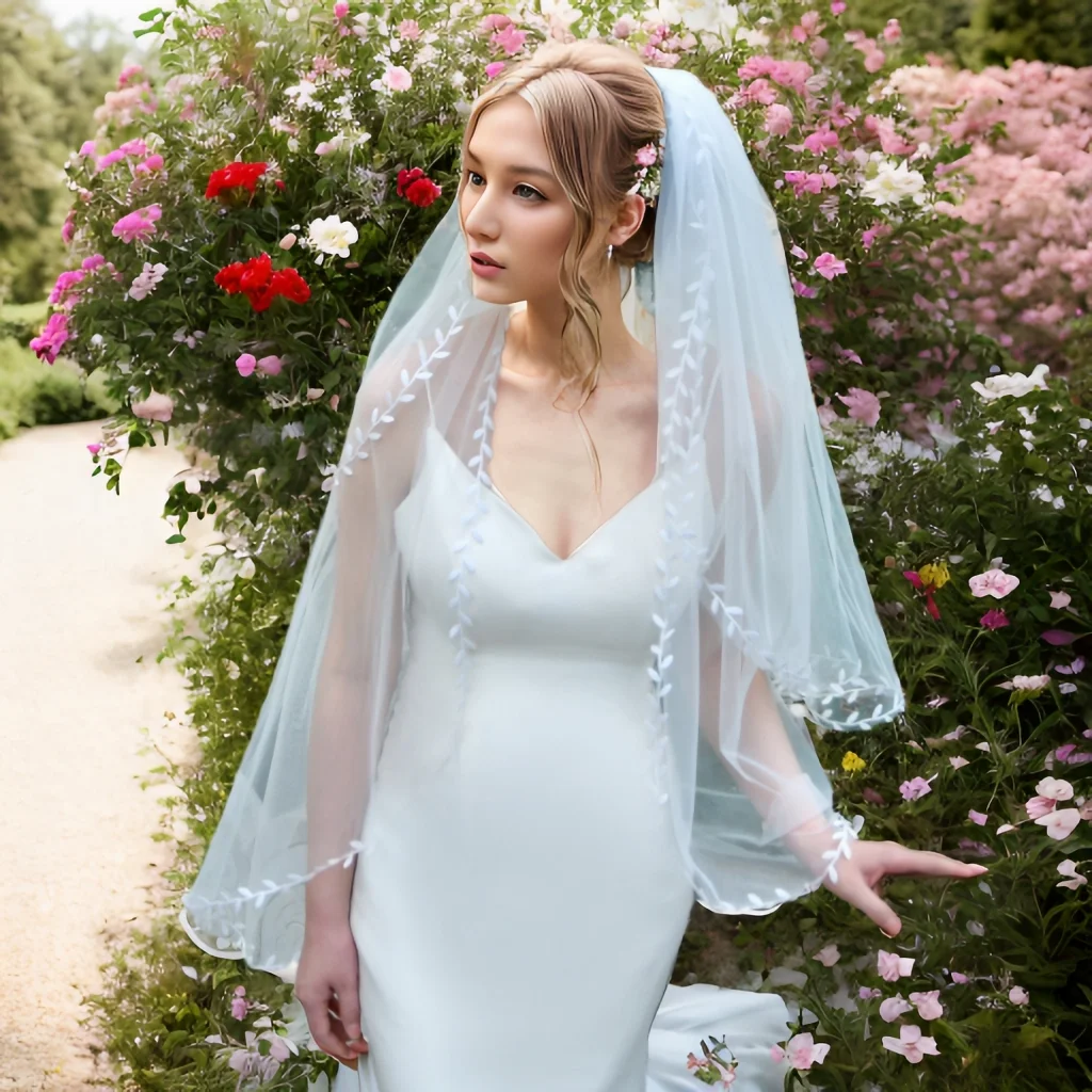 Velos de novia de 2 niveles con peine, velo de novia con forma de hoja, adorno de encaje, longitud de catedral con colorete, accesorios de boda para