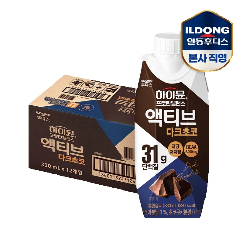 [본사직영] 하이뮨 프로틴 밸런스 액티브 다크초코 330ml 12입 1박스, Hi-Mun Protein Balance Active Protein  Amino AcidsBalance Active Dak Chocolate