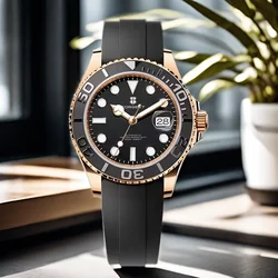 CORGEUT 40mm Sport Rubber Strap Luxury Men's Watch Luminous Waterproof Automatic Mechanical Watch Calendar Display Sapphire Glas